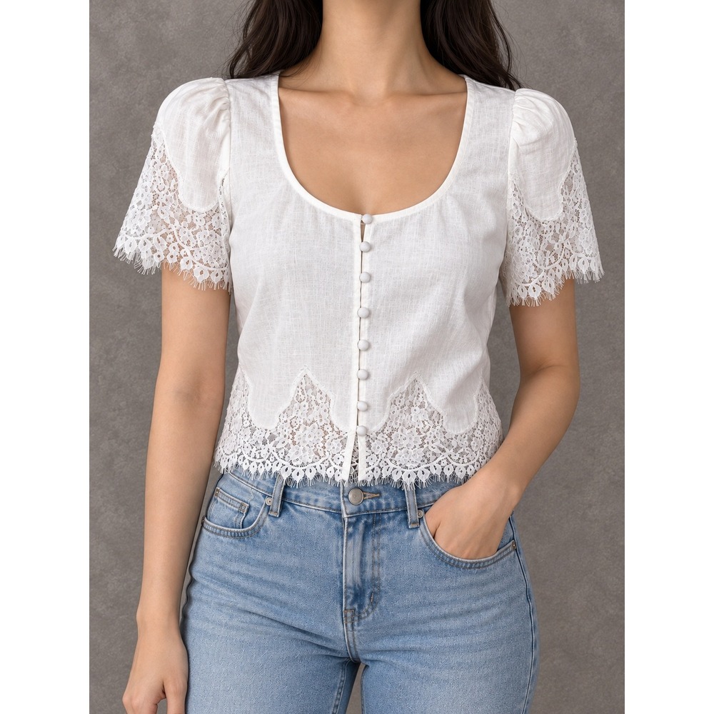 Reformation Josie Linen Top Womens Size Medium White Lace Fairycore Cottagecore